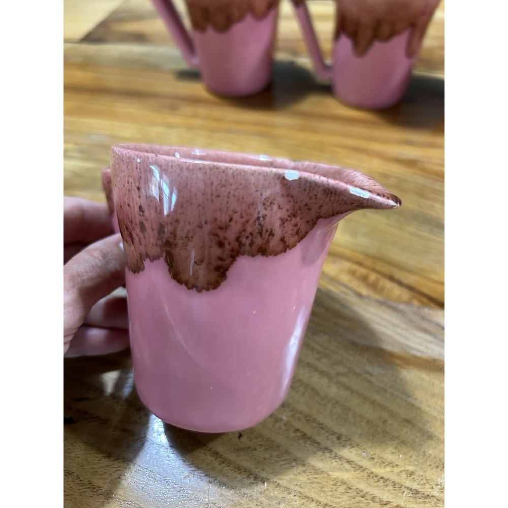 Winart Pottery Mug & Creamer Lot Pink Drip Glaze MCM Tea Coffee Cottage Core - Picture 2 of 5